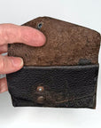 Antique Coin Purse Black Distressed Leather Vintage VFG