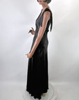 Early 30s Evening Gown Bias Cut Long Dress Black Satin Old Hollywood Small VFG