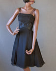Women's 50s Dress Party Vintage Black Chiffon Full Skirt LBD Silk Small to Medium VFG