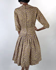 50s Full Skirt Dress Drop Waist Purple Floral Print Leslie Fay VFG