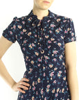 70s Vintage Day Dress Floral Rayon Swingy 40s Inspired Women's Small VFG