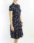 70s Vintage Day Dress Floral Rayon Swingy 40s Inspired Women's Small VFG