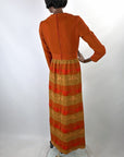 60s 70s Vintage Maxi Dress Peasant Over The Top Double Knit M