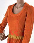 60s 70s Vintage Maxi Dress Peasant Over The Top Double Knit M