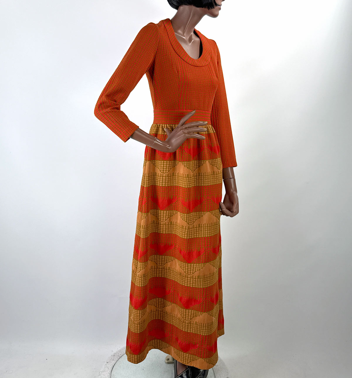 60s 70s Vintage Maxi Dress Peasant Over The Top Double Knit M