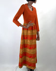 60s 70s Vintage Maxi Dress Peasant Over The Top Double Knit M