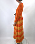 60s 70s Vintage Maxi Dress Peasant Over The Top Double Knit M