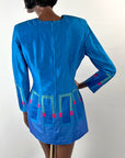 80s Turquoise Mini Dress Geometric Op Art Jewel Toned Tunic VFG