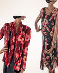 20s Vintage Chiffon Dress & Jacket Set Art Deco Floral Print VFG