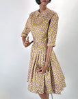 50s Full Skirt Dress Drop Waist Purple Floral Print Leslie Fay VFG