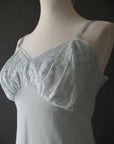 50s 60s Vintage Deadstock Nylon Slip Feminine Pale Aqua Lace Lingerie Small 34T