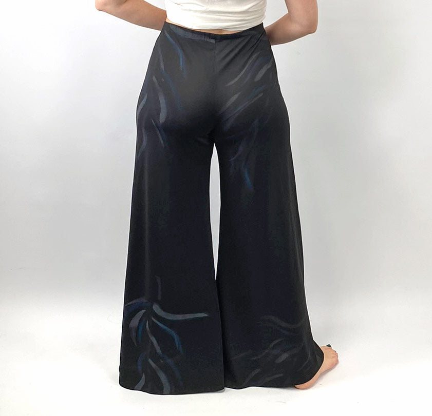 70s Vintage Palazzo Pants Air Brushed Stretchy Black Jersey High Waisted VFG
