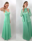 70s Maxi Dress & Jacket Mint Green Stripe Vintage Joan Sparks for Alamor VFG Small