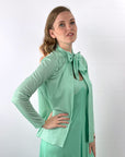 70s Maxi Dress & Jacket Mint Green Stripe Vintage Joan Sparks for Alamor VFG Small