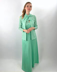 70s Maxi Dress & Jacket Mint Green Stripe Vintage Joan Sparks for Alamor VFG Small