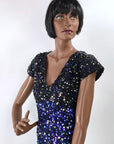 90s Ombre Sequin Mini Dress Women's Vintage Black to Blue to Gold Dance Party Arden B Small VFG