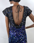 90s Ombre Sequin Mini Dress Women's Vintage Black to Blue to Gold Dance Party Arden B Small VFG