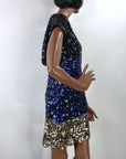 90s Ombre Sequin Mini Dress Women's Vintage Black to Blue to Gold Dance Party Arden B Small VFG