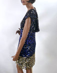 90s Ombre Sequin Mini Dress Women's Vintage Black to Blue to Gold Dance Party Arden B Small VFG