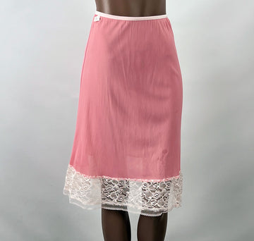 Vintage Half Slip 60s Rose Pink Nylon Jersey New Old Stock Lace Trim VFG Aria Lingerie