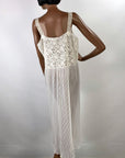 Women's 50s Vintage White Nylon Full Slip Lace & Crystal Pleats M/L Aristocraft VFG