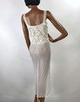 Women's 50s Vintage White Nylon Full Slip Lace & Crystal Pleats M/L Aristocraft VFG
