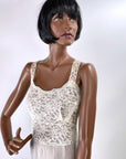 Women's 50s Vintage White Nylon Full Slip Lace & Crystal Pleats M/L Aristocraft VFG