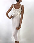 Women's 50s Vintage White Nylon Full Slip Lace & Crystal Pleats M/L Aristocraft VFG