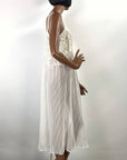 Women's 50s Vintage White Nylon Full Slip Lace & Crystal Pleats M/L Aristocraft VFG
