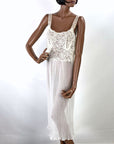 Women's 50s Vintage White Nylon Full Slip Lace & Crystal Pleats M/L Aristocraft VFG