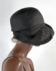 Vintage 20s Hat Deep Cloche Brim Black Straw M/L Beresford VFG