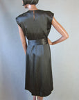 40s Women's Cocktail Dress Vintage 1940s LBD Slinky Draped Black Silk Medium VFG