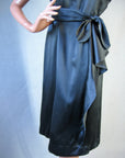 40s Women's Cocktail Dress Vintage 1940s LBD Slinky Draped Black Silk Medium VFG