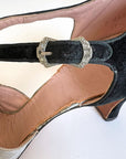 Flapper T-Strap Evening Heels 20s Black Vintage Shoes Silver Lightning Bolts VFG