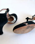 Flapper T-Strap Evening Heels 20s Black Vintage Shoes Silver Lightning Bolts VFG