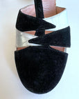 Flapper T-Strap Evening Heels 20s Black Vintage Shoes Silver Lightning Bolts VFG