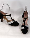Flapper T-Strap Evening Heels 20s Black Vintage Shoes Silver Lightning Bolts VFG