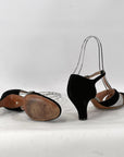 Flapper T-Strap Evening Heels 20s Black Vintage Shoes Silver Lightning Bolts VFG