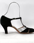 Flapper T-Strap Evening Heels 20s Black Vintage Shoes Silver Lightning Bolts VFG