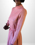 70s Vintage Peach Sparkle Knit Mod Party Dress Women's Maxi Medium Stars VFG Bleeker Street
