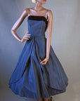 Vintage 50s Women's Dress Taffeta Full Skirt Dance Velvet Trim Medium VFG