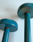 Vintage 30s Hat Display Stands Pair of 2, Painted Blue Wooden VFG