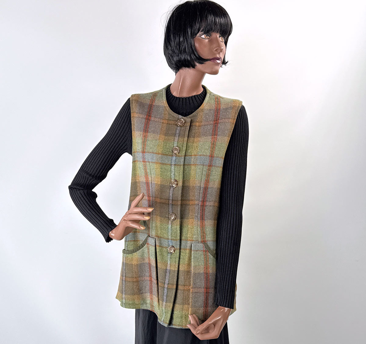 90s Plaid Tunic Vest Waistcoat Gilet Irish Wool House of Bruar VFG