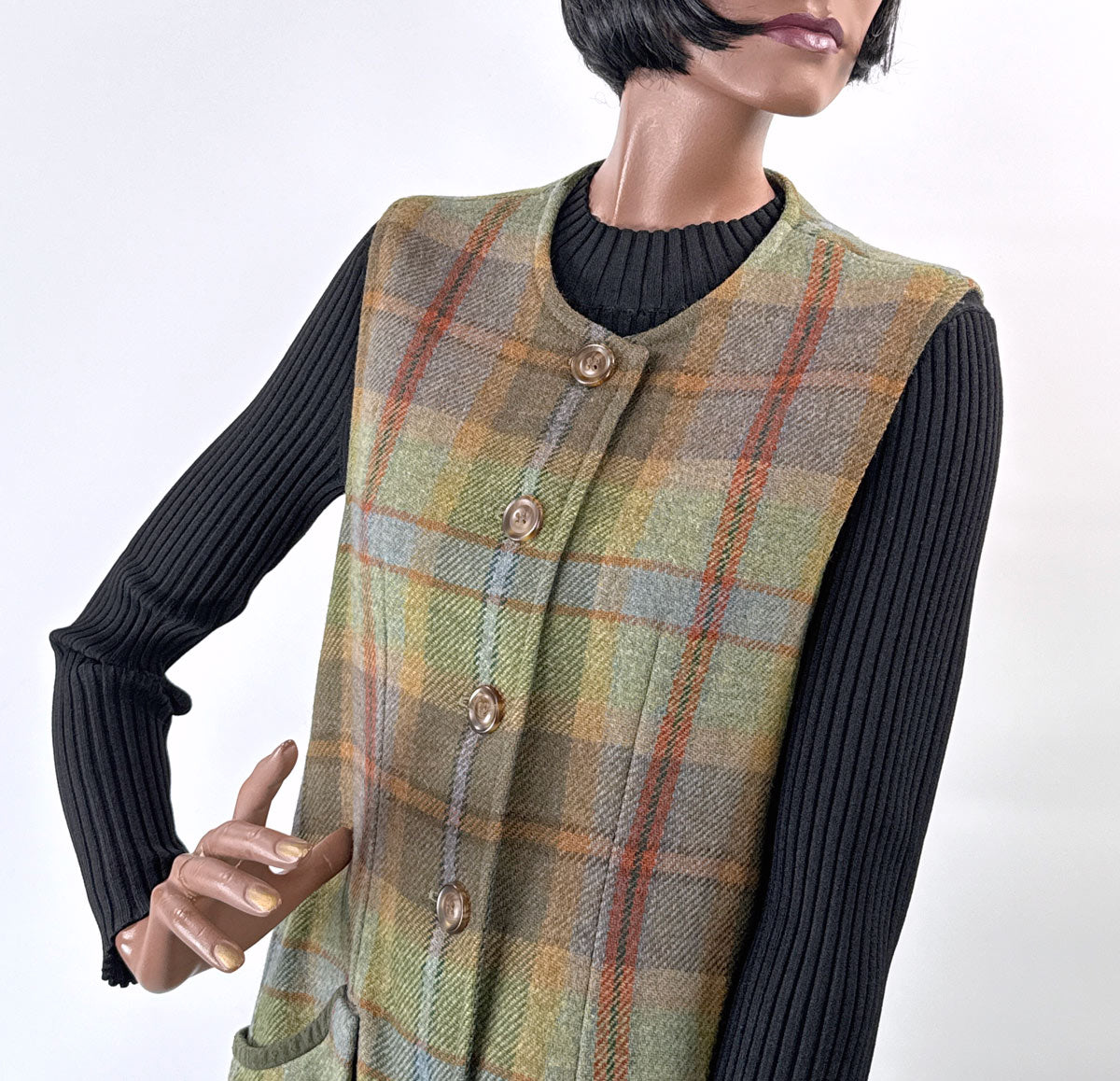 90s Plaid Tunic Vest Waistcoat Gilet Irish Wool House of Bruar VFG