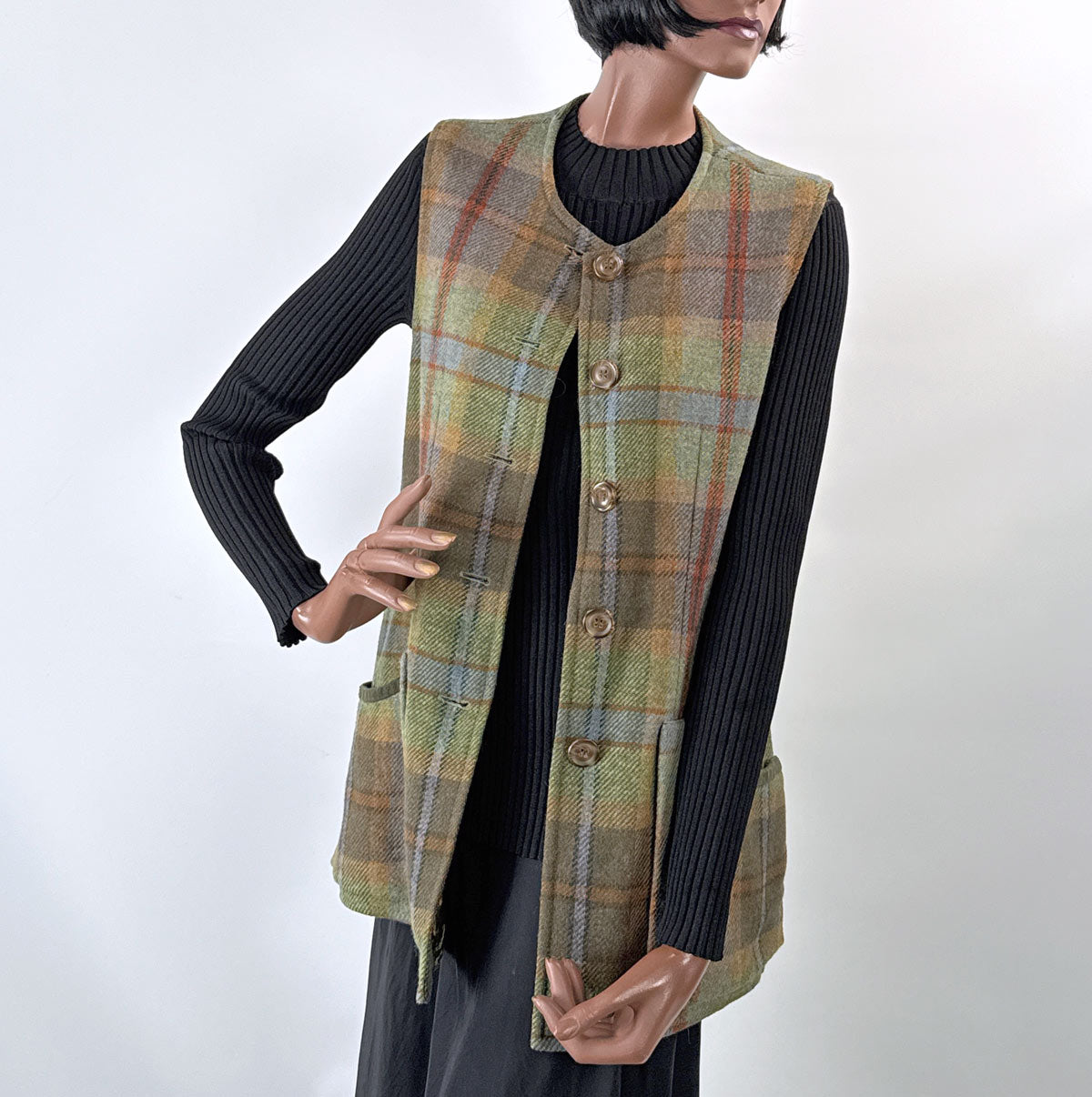 90s Plaid Tunic Vest Waistcoat Gilet Irish Wool House of Bruar VFG