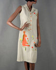 60s Women's Dress Vintage Summer Shift Embroidered Seersucker Burro Snails Medium VFG