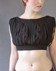 1950s to 1960s black midriff top with car wash strips