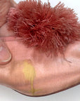 Vintage 20s Pink Satin PomPom Slippers Daniel Green As-Is VFG