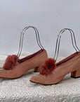Vintage 20s Pink Satin PomPom Slippers Daniel Green As-Is VFG