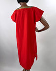 90s Y2K Caftan Egyptian Motifs Blingy Red Vintage Shift Dress VFG